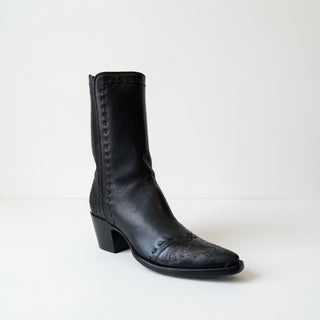 Black Antique Tooled Tip City Boot