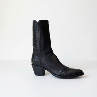 Black Antique Tooled Tip City Boot