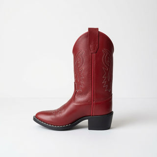 Red Kids Leather J Toe Cowboy Boots