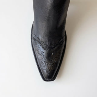 Black Antique Tooled Tip City Boot