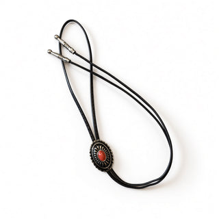 Vegan Leather Tie Multi-Color Stone Bolo