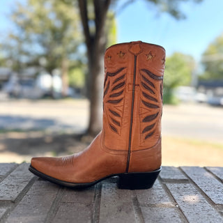Cognac Deer Skin Eagle Western Boot