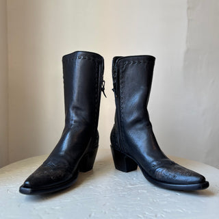 Black Antique Tooled Tip City Boot