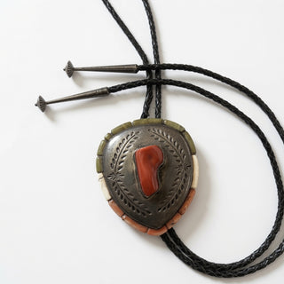 Red Center Stone Silver Bolo Tie