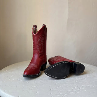 Red Kids Leather J Toe Cowboy Boots