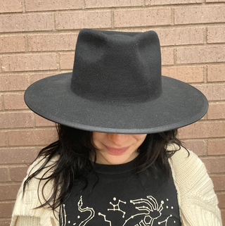 American Hat Makers Black Flat Brim Fedora