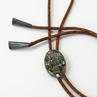 Mother of Pearl Bolo Tie with Silver Inlay