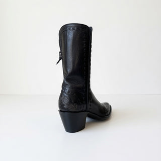 Black Antique Tooled Tip City Boot