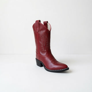 Red Kids Leather J Toe Cowboy Boots