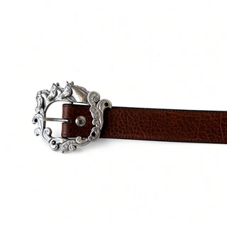 PC American Bison Leather Belt w/ Silver Horse Buckle