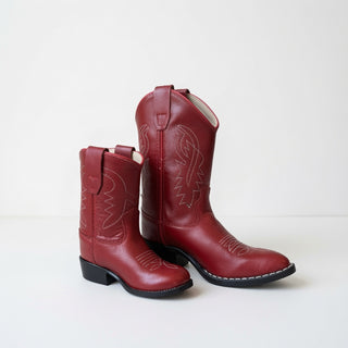 Red Kids Leather J Toe Cowboy Boots