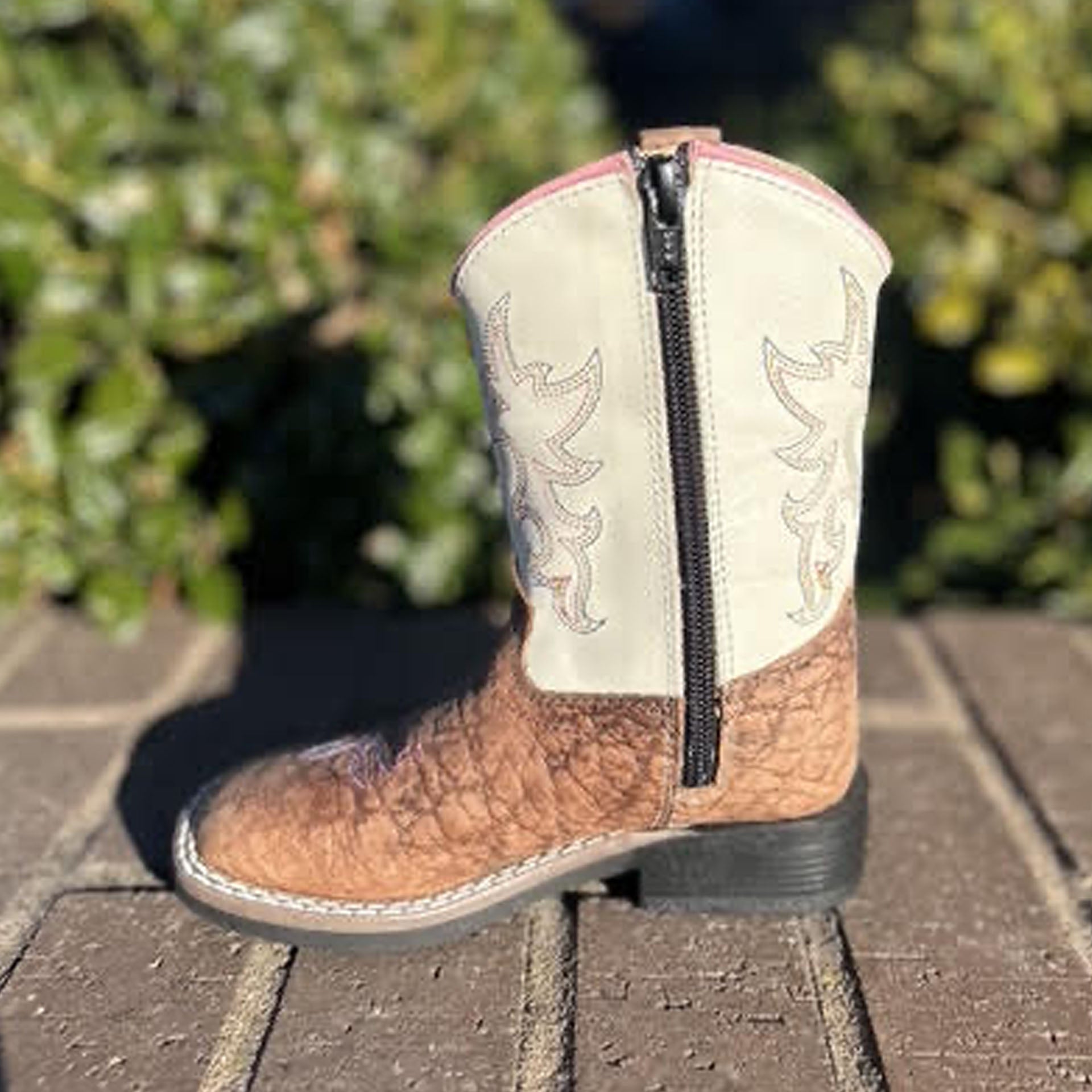 Toddler Girls Broad Square Toe White Pink top Leather Zip Cowboy