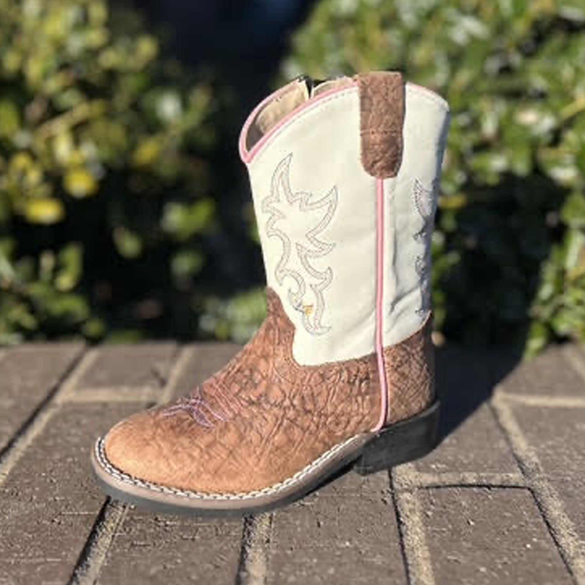 Toddler Girls Broad Square Toe White Pink top Leather Zip Cowboy