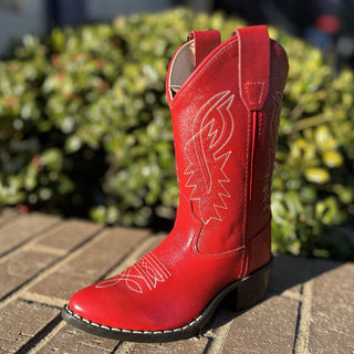 Red Children's Corona Leather J Toe Cowboy Western Boots