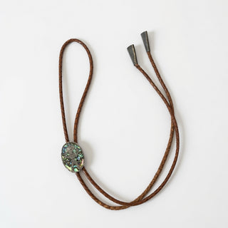 Mother of Pearl Bolo Tie with Silver Inlay