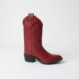 Red Kids Leather J Toe Cowboy Boots
