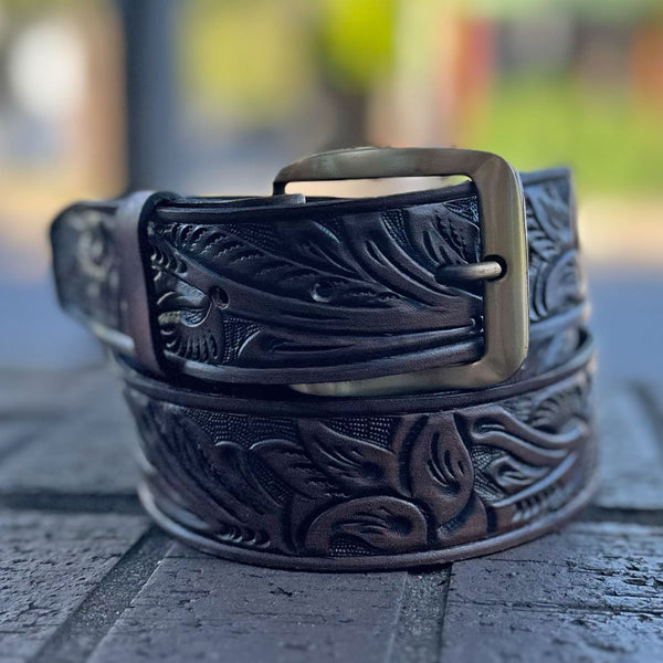 Vintage Hand Tooled Leather Belt With‎ Buckle Cowboy Vibe ~ 50 Inches Western Belt For Men Cowboy Full Grain Leather Hand Tooled  main image 4
