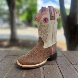 Girl's Broad Square Toe Boots White and Pink