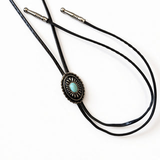 Vegan Leather Tie Multi-Color Stone Bolo